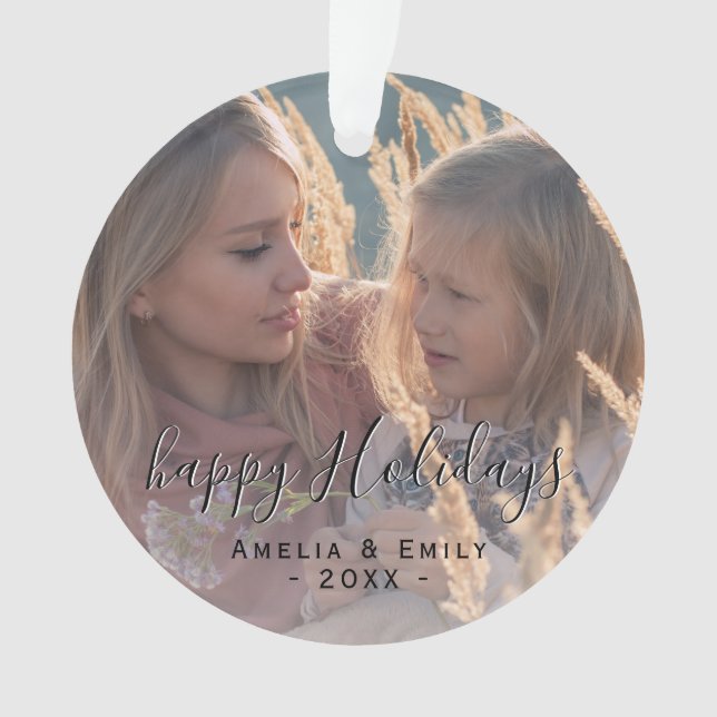 Simple Happy Holidays Script Weihnachten im Foto Ornament (Vorderseite)