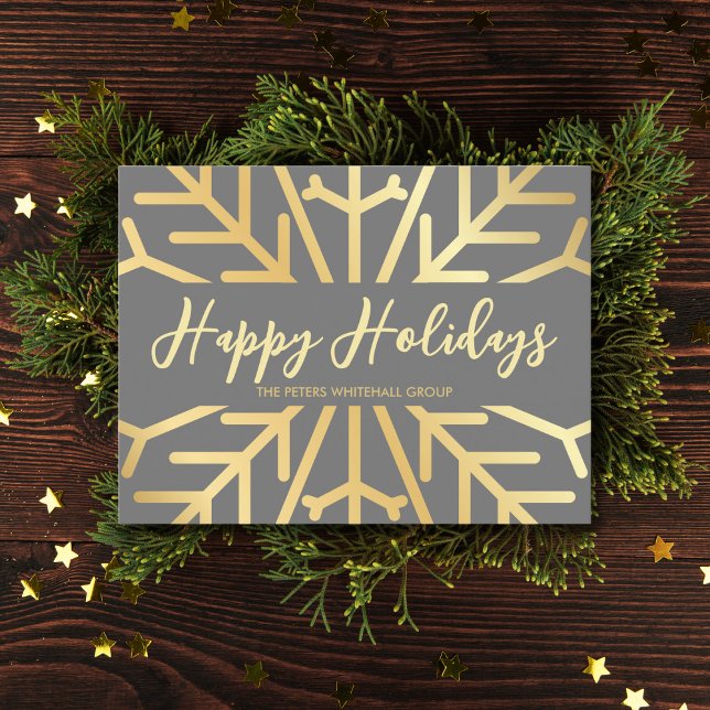 Simple Happy Holidays Snowflake Gold Business Karte (Von Creator hochgeladen)