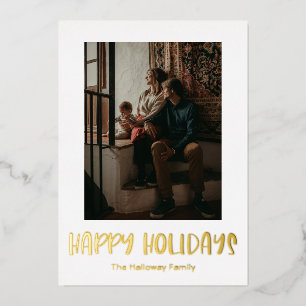 Simple Happy Holidays Vertical Single Foto Gold Folien Feiertagskarte