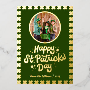 Simple Happy St Patricks Day Kleeblatts Familie Folien Feiertagskarte