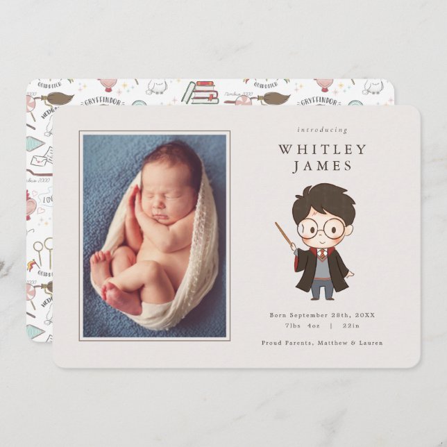 Simple Harry Potter Baby Birth Ankündigung (Vorne/Hinten)