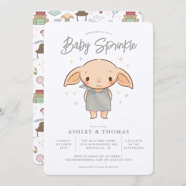 Simple Harry Potter - Dobby Baby Sprinkle Einladung (Vorne/Hinten)