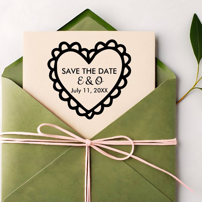 Simple Heart Save the Date Wedding Gummistempel (initials monogram heart )