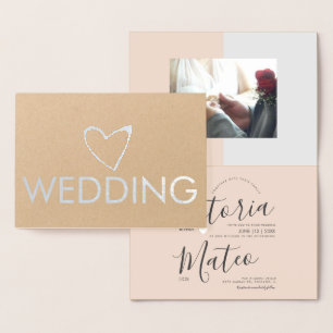Simple Heart Script Typografie Pink Gray Wedding Folienkarte