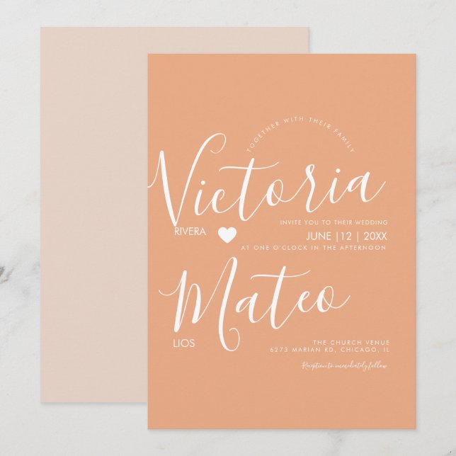 Simple Heart Script Typografy Warm Wedding Einladung (Vorne/Hinten)
