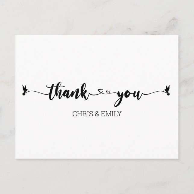 Simple Hearts and Bird Calligraphy Vielen Dank Postkarte (Vorderseite)