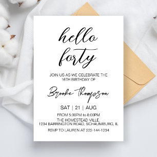 Simple Hello 40. Geburtstag Party 40 Jahre alt Einladung