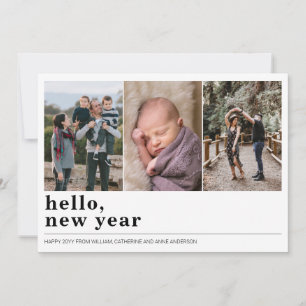 Simple Hello Happy New Year Typografy 3 Foto Feiertagskarte