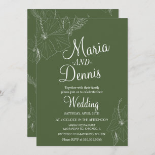 Simple HibiscusTropical Line Green Einladung