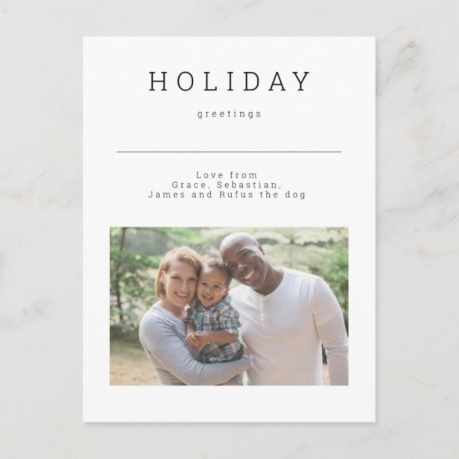Simple Holiday Greetings Foto Personalisiert Postkarte (Vorderseite)
