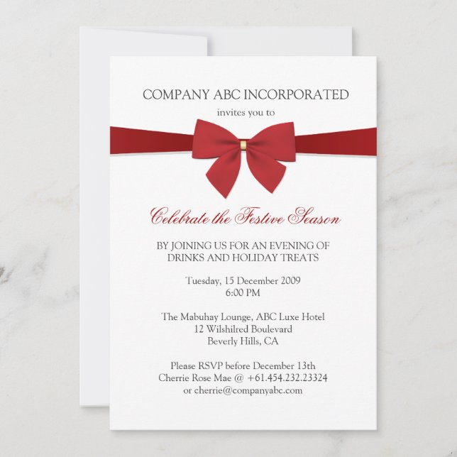 Simple Holiday Red Ribbon Corporate Party Einladung (Vorderseite)