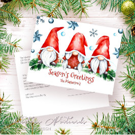 Simple Holiday Season Gnomes Weihnachtsgrüße Postkarte