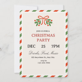 Simple Holly Christmas Party Invitation Einladung
