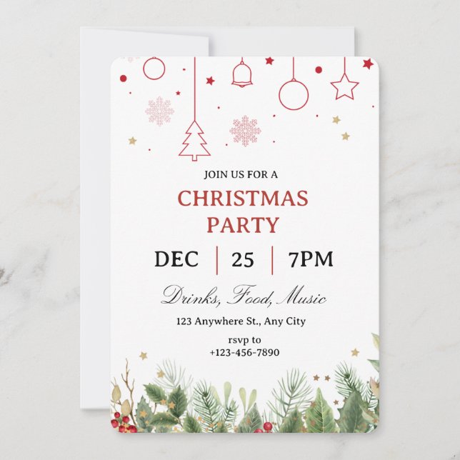 Simple Holly Christmas Party Invitation Einladung (Vorderseite)