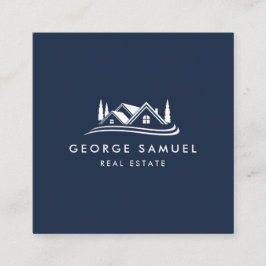 Simple Home Logo Navy Blue Realtor, Real Estate Quadratische Visitenkarte