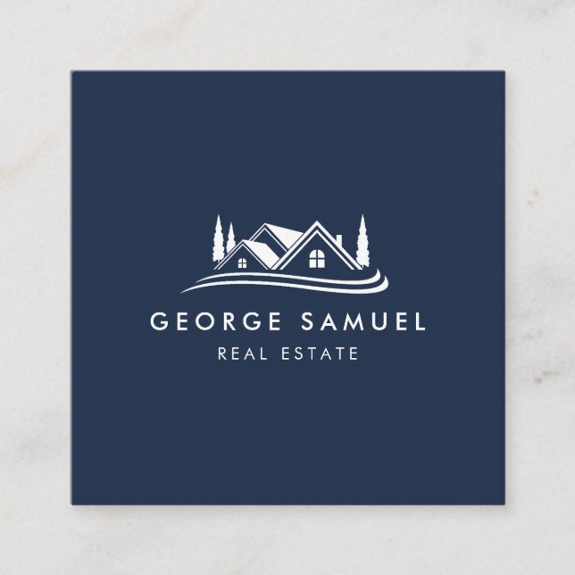 Simple Home Logo Navy Blue Realtor, Real Estate Quadratische Visitenkarte (Vorderseite)