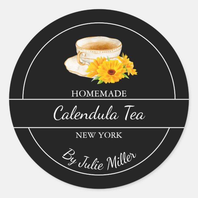 Simple Homemade Calendula Tea Label Runder Aufkleber (Vorderseite)