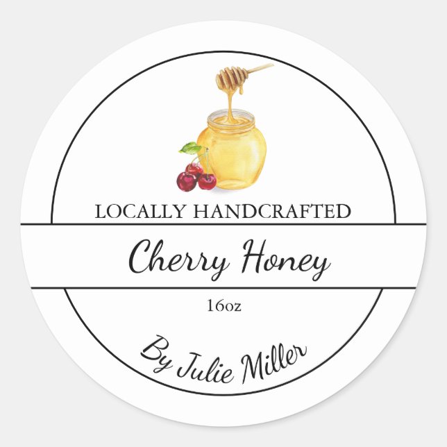 Simple Homemade Cherry infused Honey Label Runder Aufkleber (Vorderseite)
