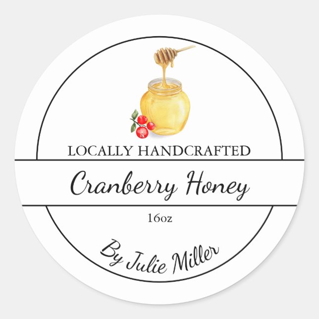 Simple Homemade Cranberry infused Honey Label Runder Aufkleber (Vorderseite)