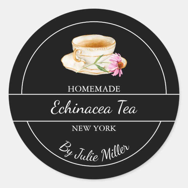 Simple Homemade Echinacea Tea Label Runder Aufkleber (Vorderseite)