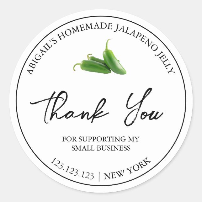 Simple Homemade Jalapeno Jelly Danke Label Runder Aufkleber (Vorderseite)