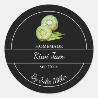 Simple Homemade Kiwi Jam Label | Schwarz Runder Aufkleber