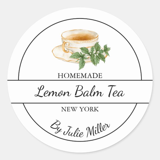 Simple Homemade Lemon Balm Tea Label Runder Aufkleber (Vorderseite)