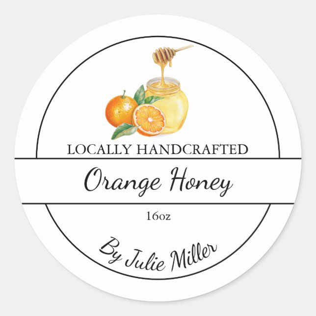 Simple Homemade Orange infused Honey Label Runder Aufkleber (Vorderseite)