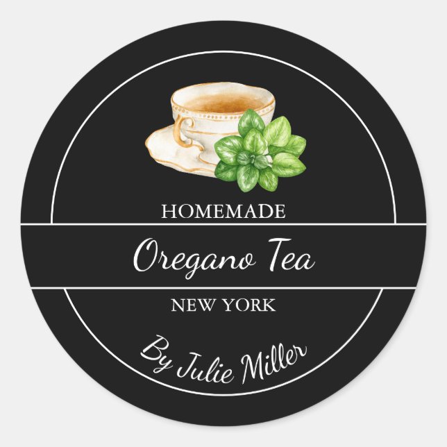 Simple Homemade Oregano Tea Label Runder Aufkleber (Vorderseite)