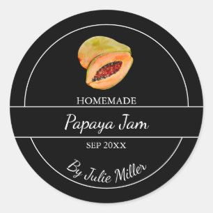 Simple Homemade Papaya Jam Label   Schwarz Runder Aufkleber