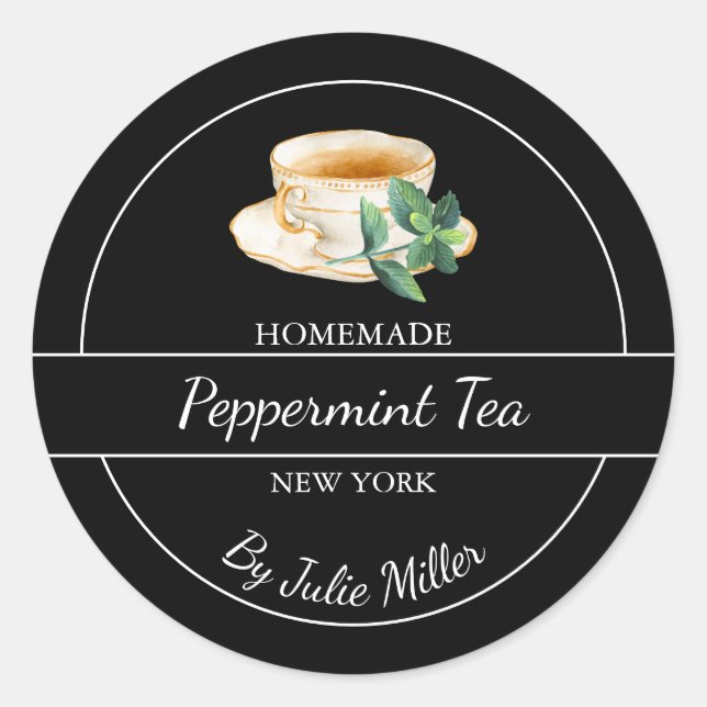 Simple Homemade Peppermint Tea Label Runder Aufkleber (Vorderseite)