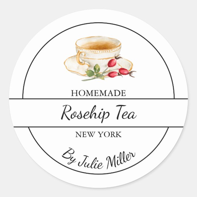 Simple Homemade Rosehip Tea Label Runder Aufkleber (Vorderseite)