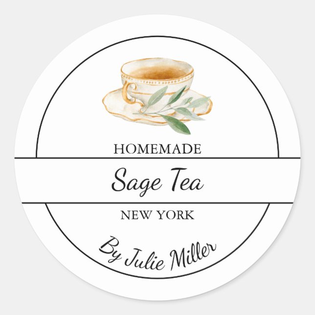 Simple Homemade Sage Tea Label Runder Aufkleber (Vorderseite)
