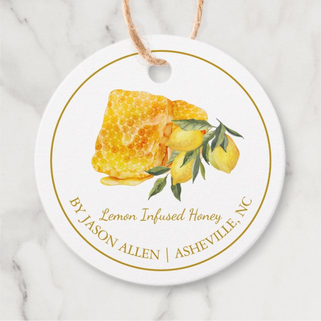 Simple Honeycomb Lemon Infused Honey Hang Tag Geschenkanhänger (Vorderseite)