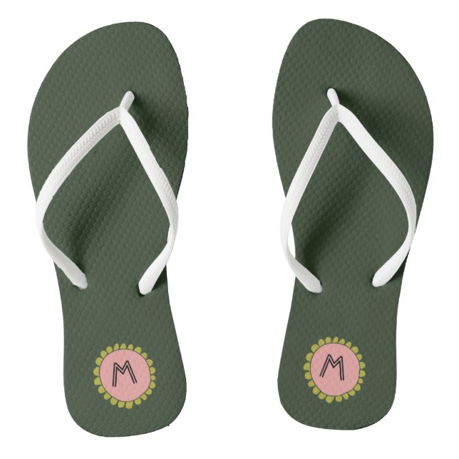 Simple Hunter Green Custom Monogram Flip Flops (Fußbett)
