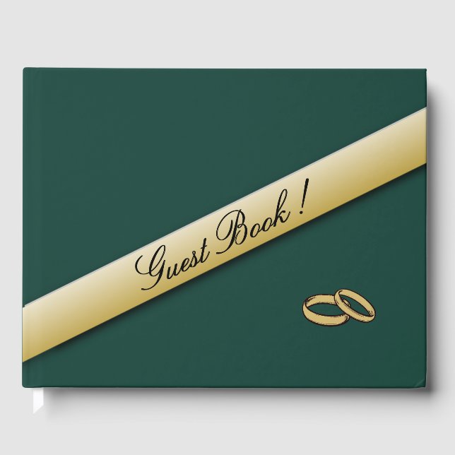 Simple Hunter Green und Gold Wedding Guest Book Gästebuch (Vorderseite)
