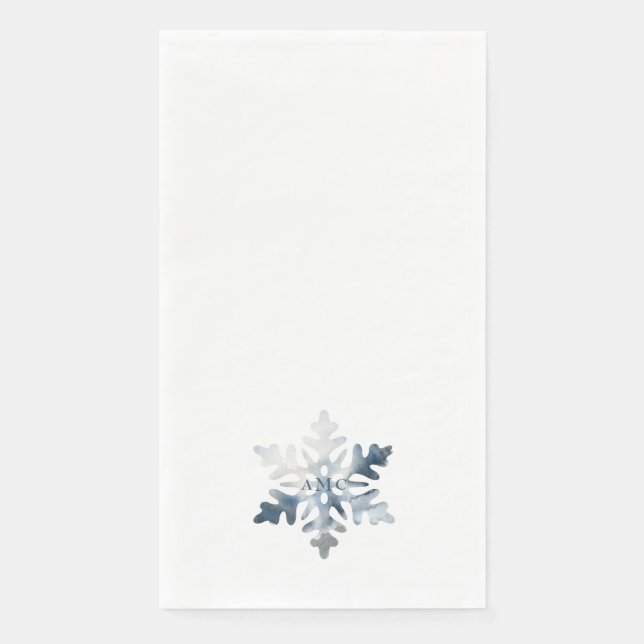 Simple Icy Blue Watercolor Snowflake Monogram Serviette (Vorderseite)