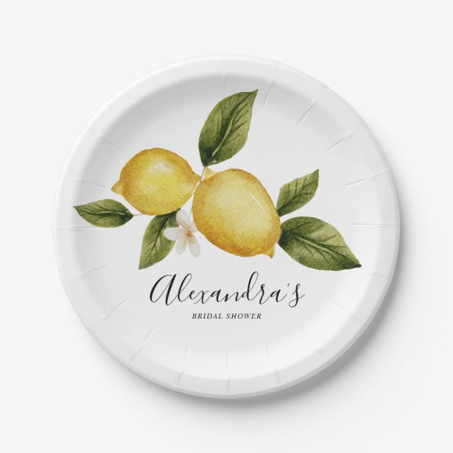Simple Italia Lemon Calligraphy Brautparty Pappteller (Vorderseite)