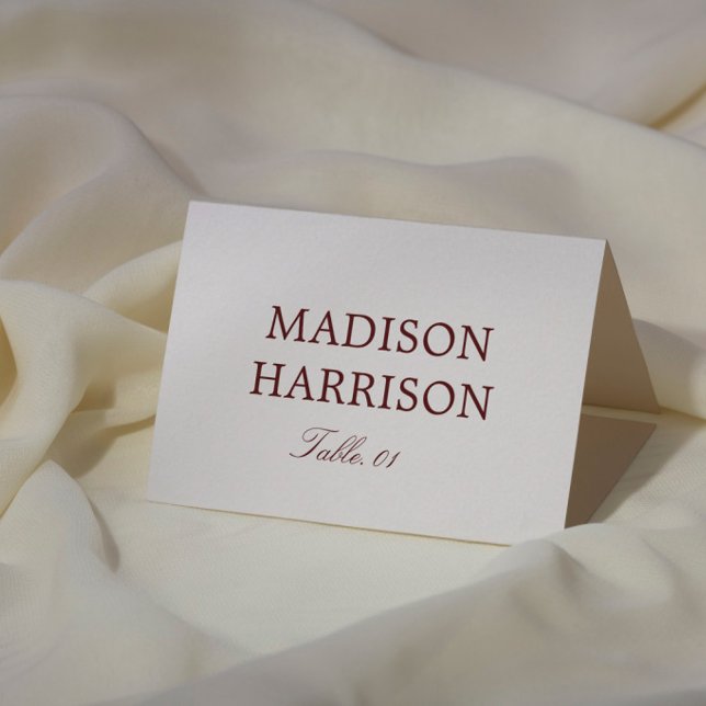 Simple Ivory and Burgundy Wedding Place Card DIY Einladung (Von Creator hochgeladen)