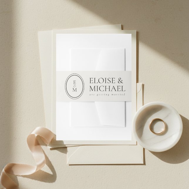 Simple Ivory Classic Crest Monogram Wedding Einladungsbanderole (Simple Ivory Classic Crest Monogram Wedding Invitation Belly Band)