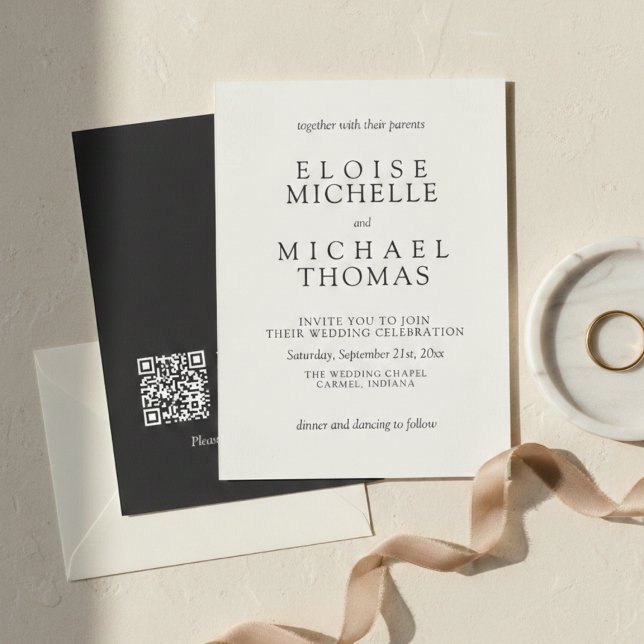 Simple Ivory Classic QR Code Wedding Einladung (Simple Ivory Classic QR Code Wedding Invitation)