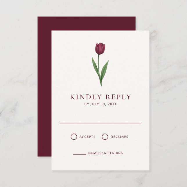 Simple Ivory Minimal Tulip Wedding RSVP Karte (Vorne/Hinten)