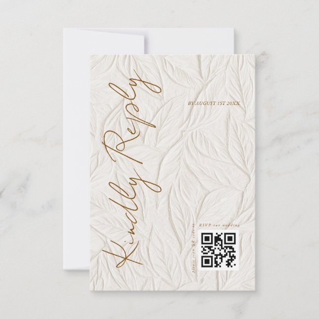 Simple Ivory Print Wedding QR code RSVP Karte (Vorderseite)