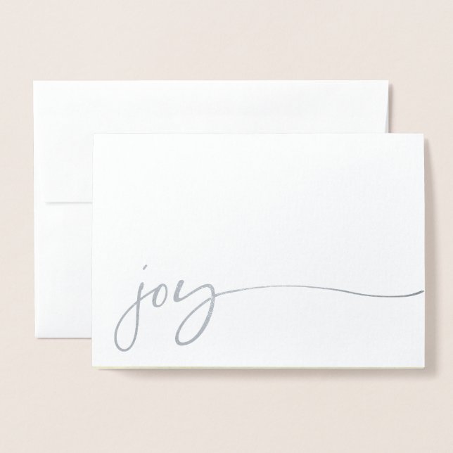 Simple Joy Foto Silver Script Weihnachtsfoil Card Folienkarte (Vorderseite mit Umschlag)