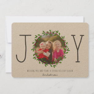 Simple Joy Wreath Kraft Paper Christmas Foto Feiertagskarte