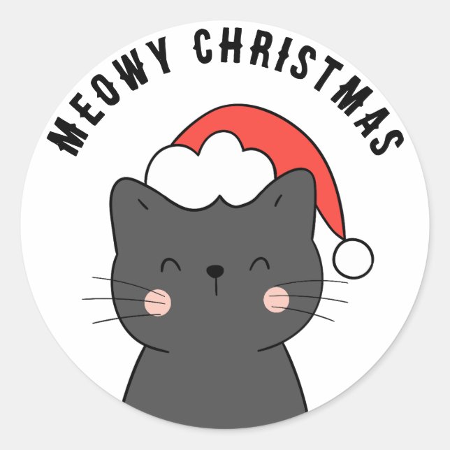 Simple Kawaii Meowy Christmas Cat Sticker (Vorderseite)