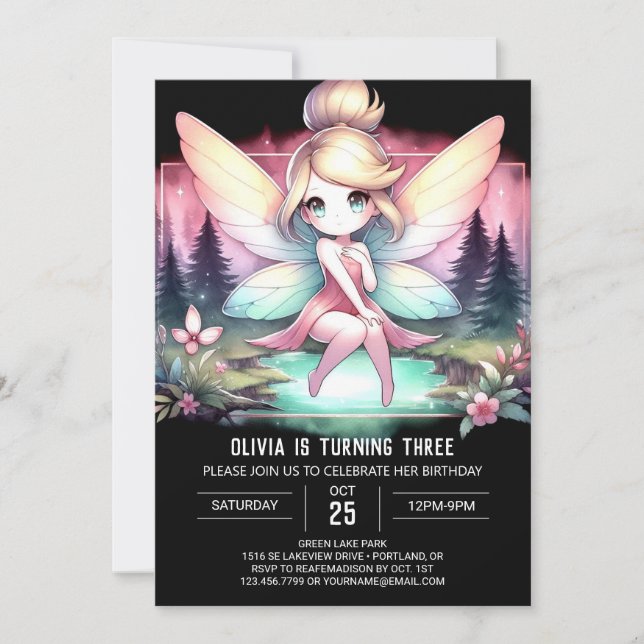 Simple Kids Fairy Birthday Einladung (Vorderseite)