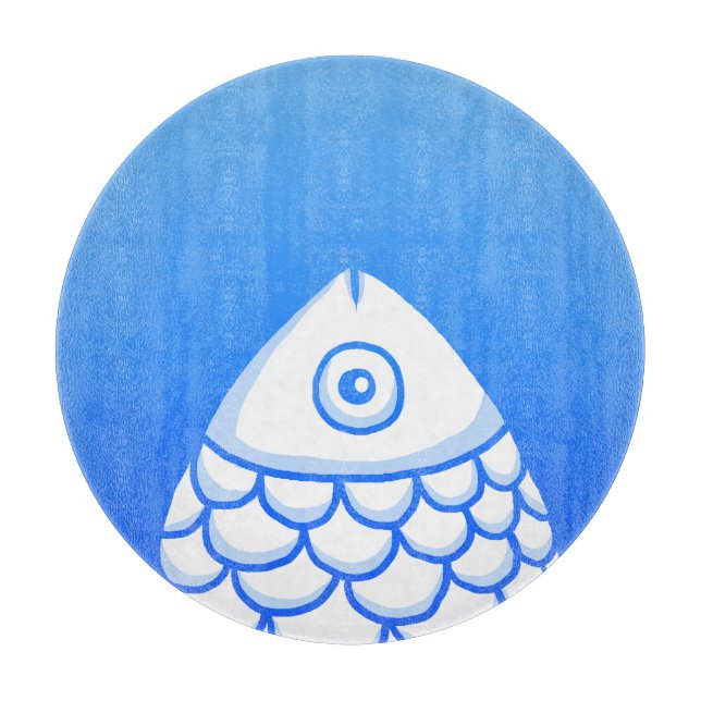 Simple Koi Carp Fish Blue White Abstrakt Schneidebrett (Vorderseite)
