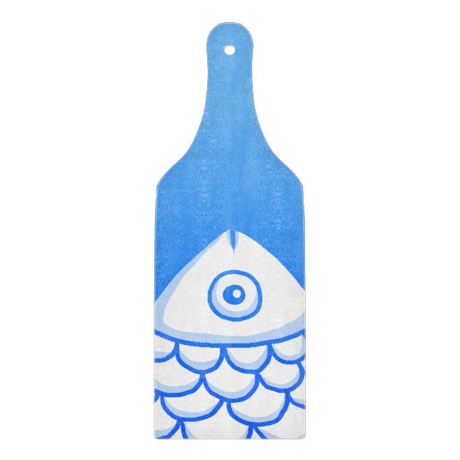Simple Koi Carp Fish Blue White Abstrakt Schneidebrett (Vorderseite)