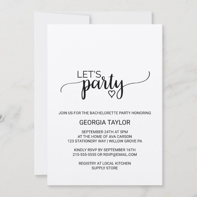 Simple Kraft Calligraphy Bachelorette Einladung (Vorderseite)